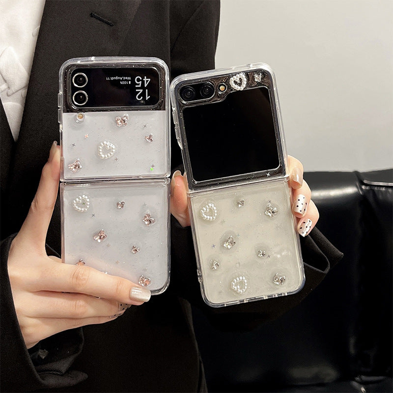 【4-22】Transparent glitter phone case with rhinestones, compatible with Samsung Z Fold 5, transparent Z Flip 6 folding flip cover, W24 Flip.