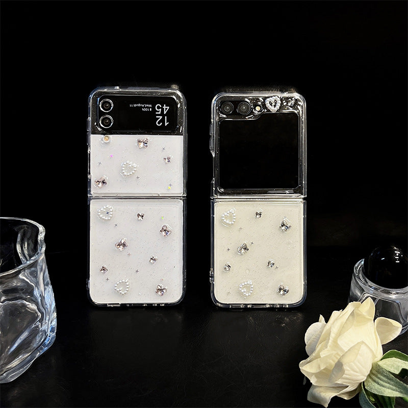 【4-22】Transparent glitter phone case with rhinestones, compatible with Samsung Z Fold 5, transparent Z Flip 6 folding flip cover, W24 Flip.