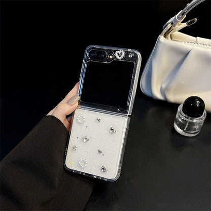 【4-22】Transparent glitter phone case with rhinestones, compatible with Samsung Z Fold 5, transparent Z Flip 6 folding flip cover, W24 Flip.