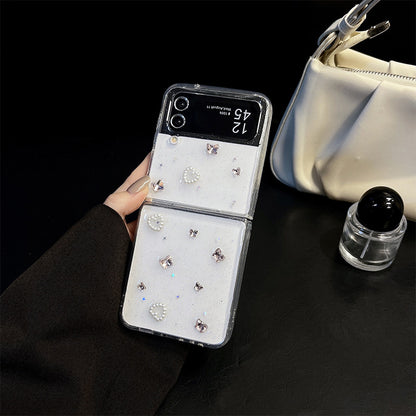 【4-22】Transparent glitter phone case with rhinestones, compatible with Samsung Z Fold 5, transparent Z Flip 6 folding flip cover, W24 Flip.