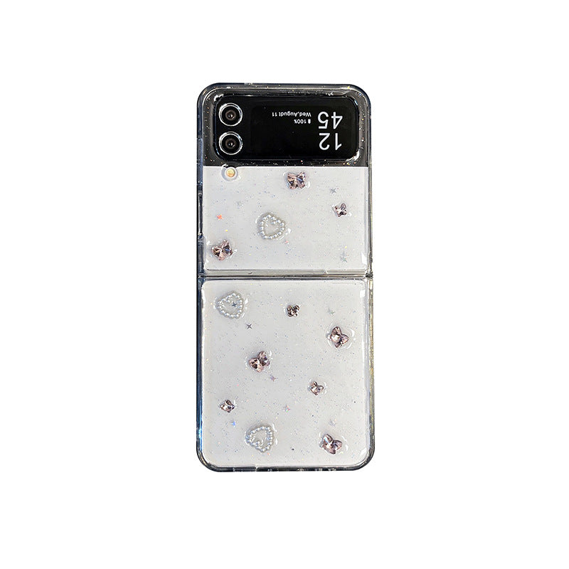 【4-22】Transparent glitter phone case with rhinestones, compatible with Samsung Z Fold 5, transparent Z Flip 6 folding flip cover, W24 Flip.