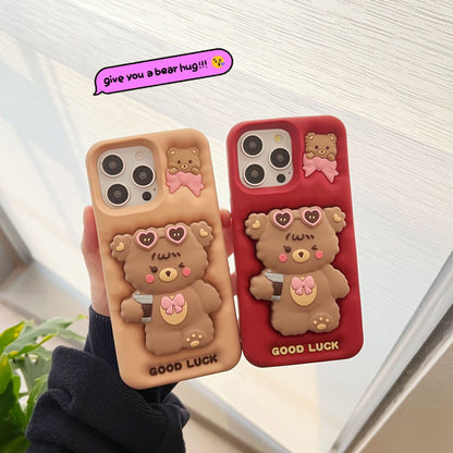 [3-8]Applicable Apple 16promax stand luck bear phone case iPhone16/15/14/13pro cartoon cute