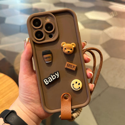 [2-3]Suitable for samsung s24ultra cell phone case s24 three-dimensional bear full package s23 hand lanyard coffee sweetheart smiley face