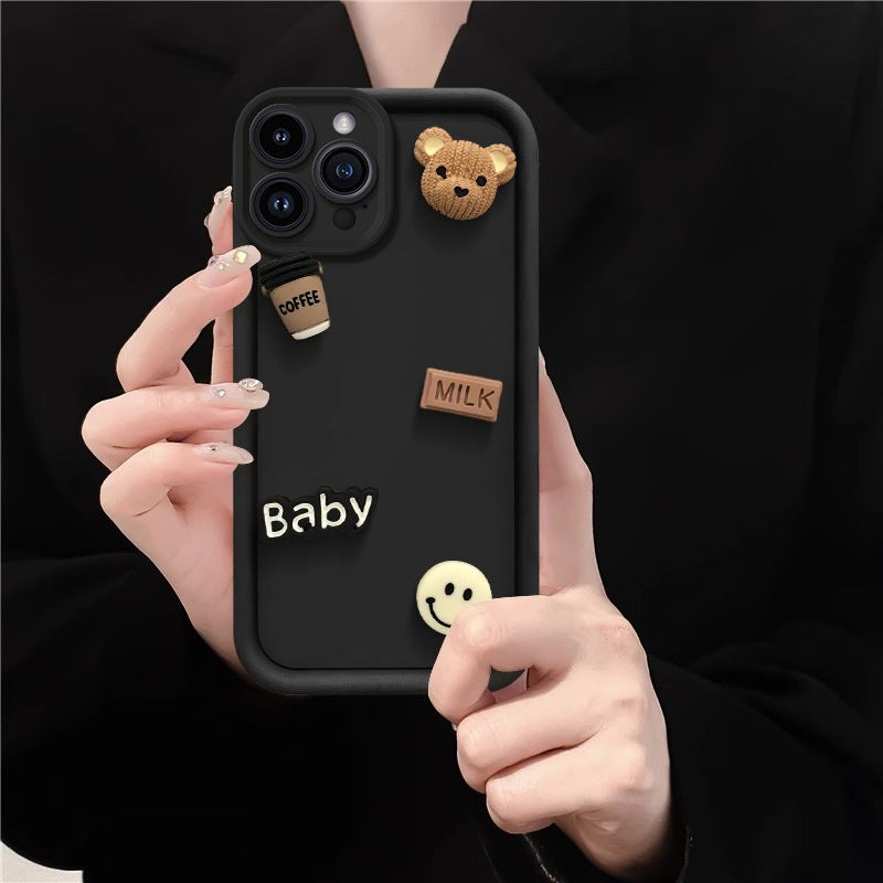 [2-4]Suitable for Samsung S23 cell phone case stereo coffee S24ULTRA smiley baby bear creative soft cover