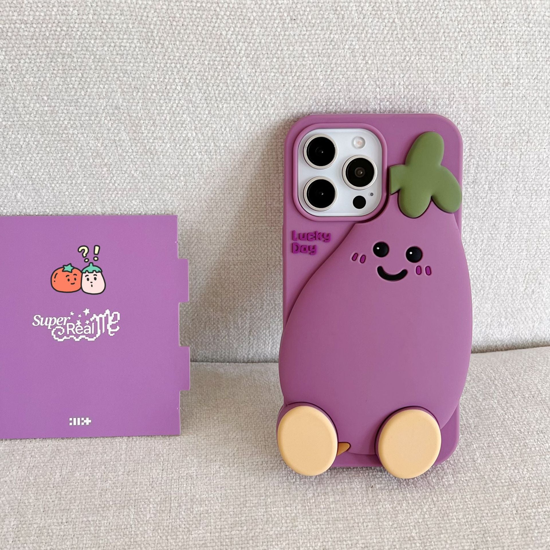 [3-6]For Apple 16promax Cute Stand Eggplant Phone Case iPhone 16/15/14/13pro fun