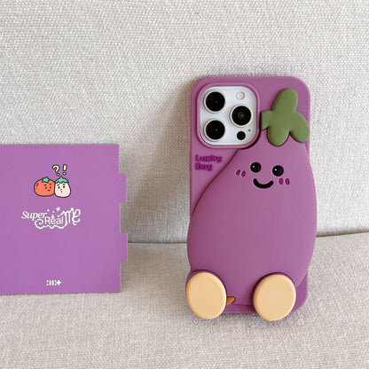 [3-6]For Apple 16promax Cute Stand Eggplant Phone Case iPhone 16/15/14/13pro fun