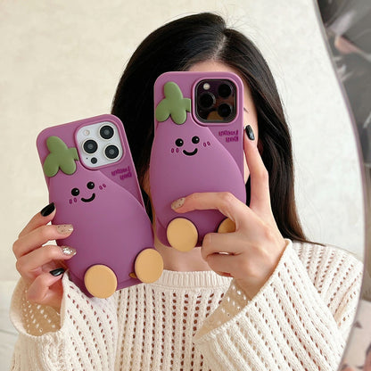 [3-6]For Apple 16promax Cute Stand Eggplant Phone Case iPhone 16/15/14/13pro fun