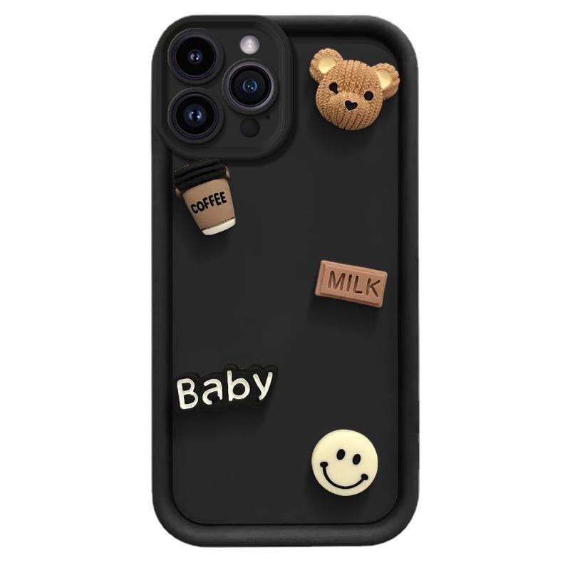 [2-4]Suitable for Samsung S23 cell phone case stereo coffee S24ULTRA smiley baby bear creative soft cover