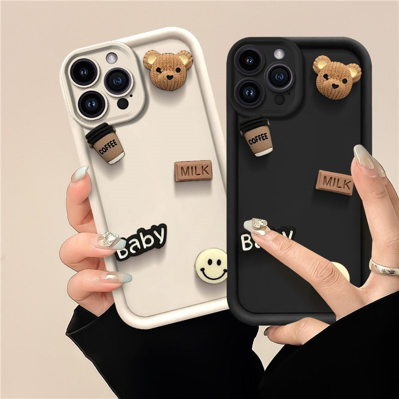 [2-4]Suitable for Samsung S23 cell phone case stereo coffee S24ULTRA smiley baby bear creative soft cover