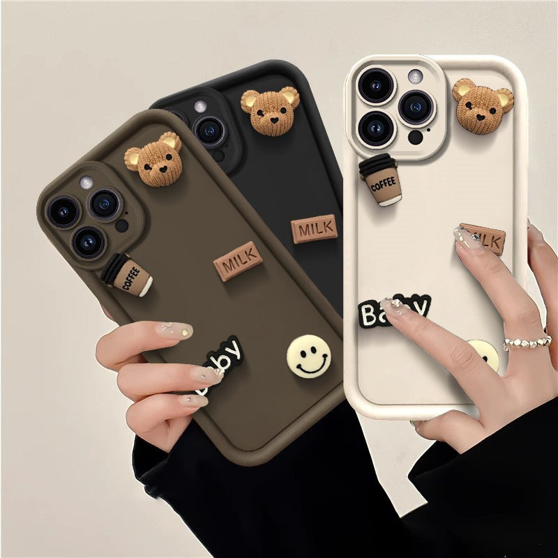 [2-4]Suitable for Samsung S23 cell phone case stereo coffee S24ULTRA smiley baby bear creative soft cover