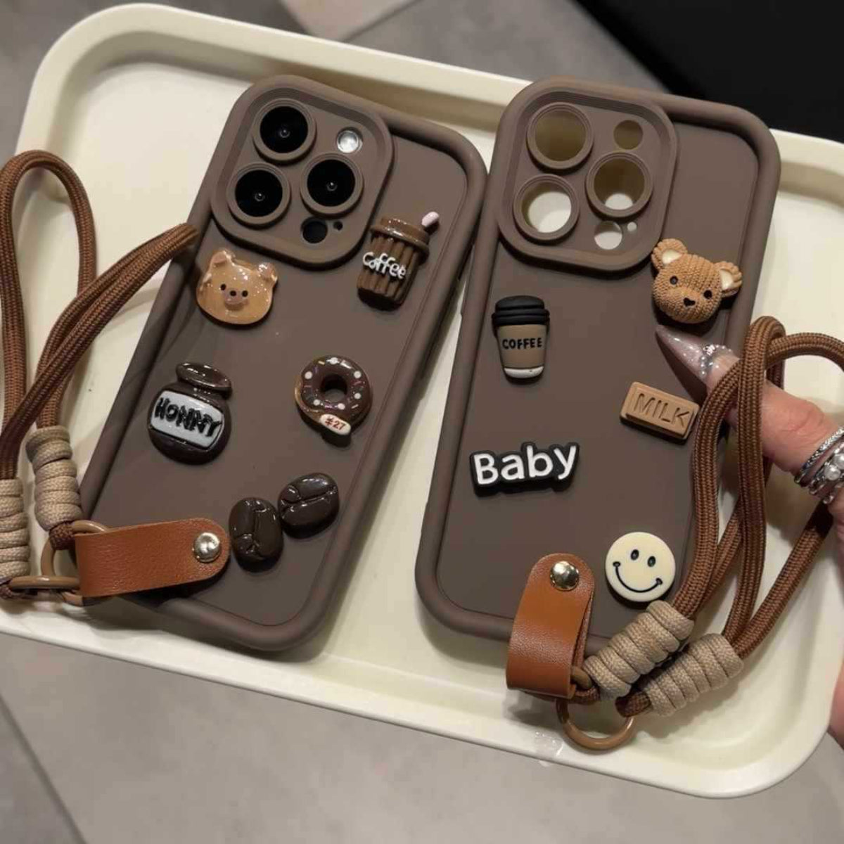 [2-3]Suitable for samsung s24ultra cell phone case s24 three-dimensional bear full package s23 hand lanyard coffee sweetheart smiley face