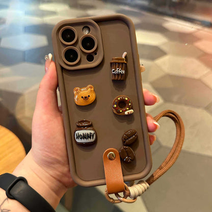 [2-3]Suitable for samsung s24ultra cell phone case s24 three-dimensional bear full package s23 hand lanyard coffee sweetheart smiley face