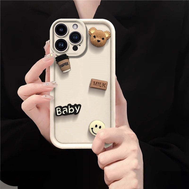 [2-4]Suitable for Samsung S23 cell phone case stereo coffee S24ULTRA smiley baby bear creative soft cover